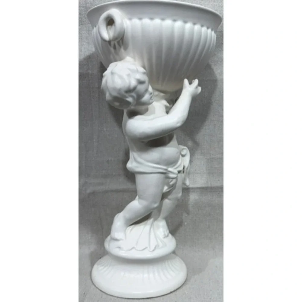Vintage Inarco Japan Cherub Planter Compote Matte White Ceramic E592/W 1960s 11